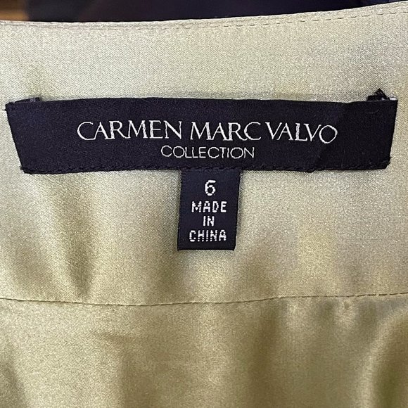CARMEN MARC VALVO Collection Green 100% Silk Skirt A-line Tiered Size 6 - Picture 8 of 10